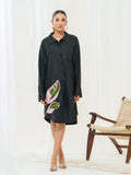 Calathea leaves embroidery shirt dress