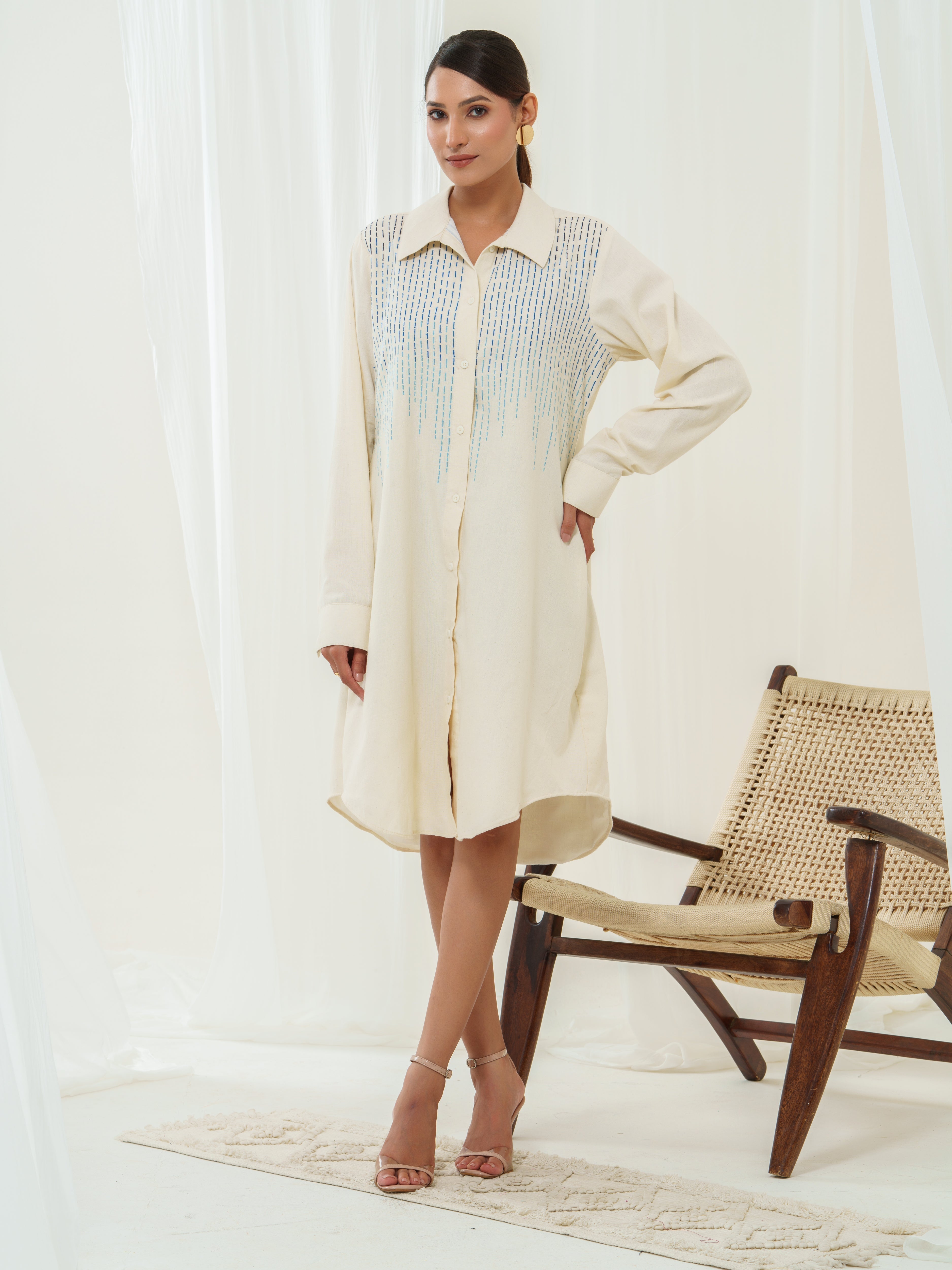Dashed - thread line shirt dress