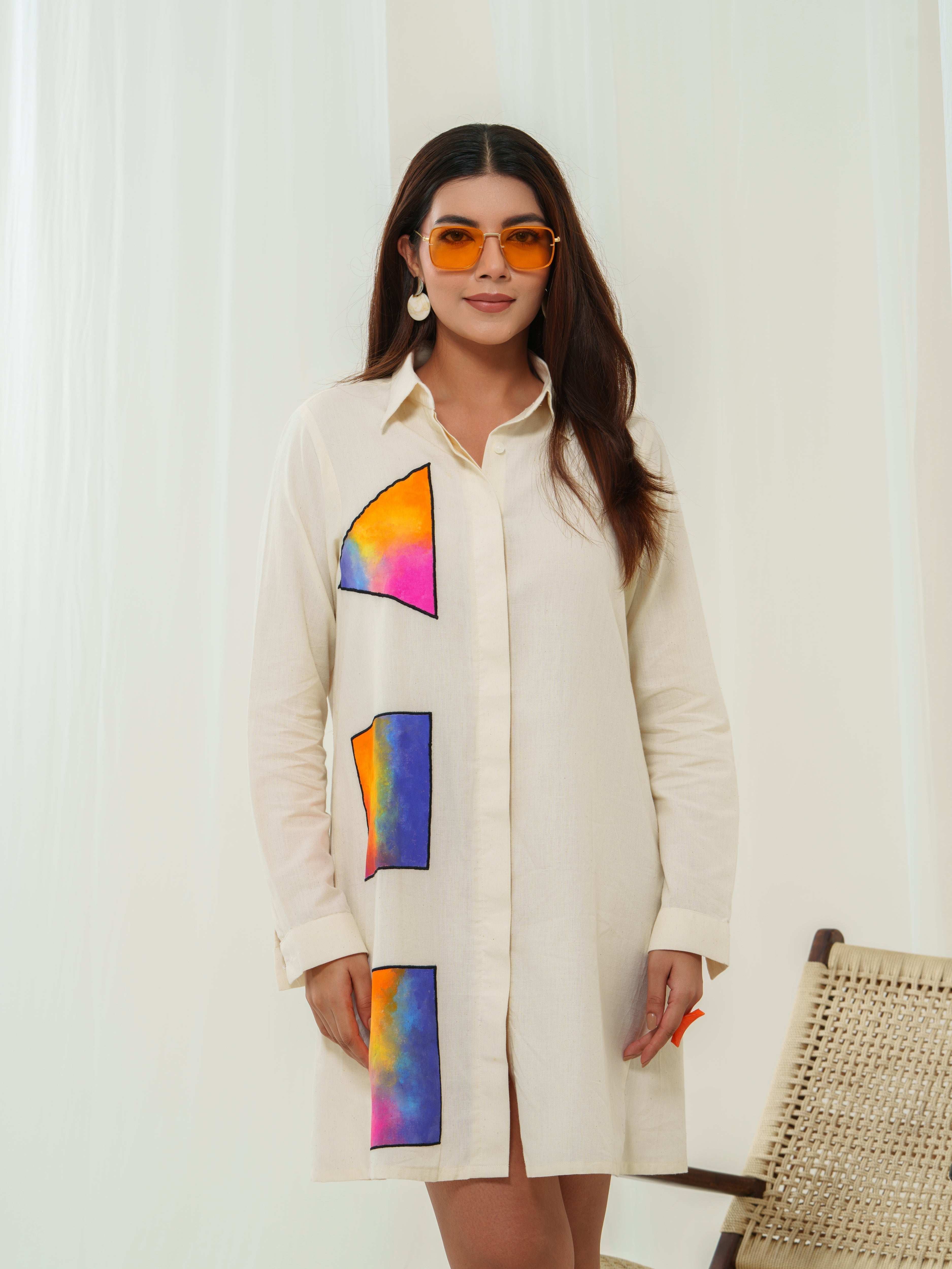Handloom gradient block shirt dress